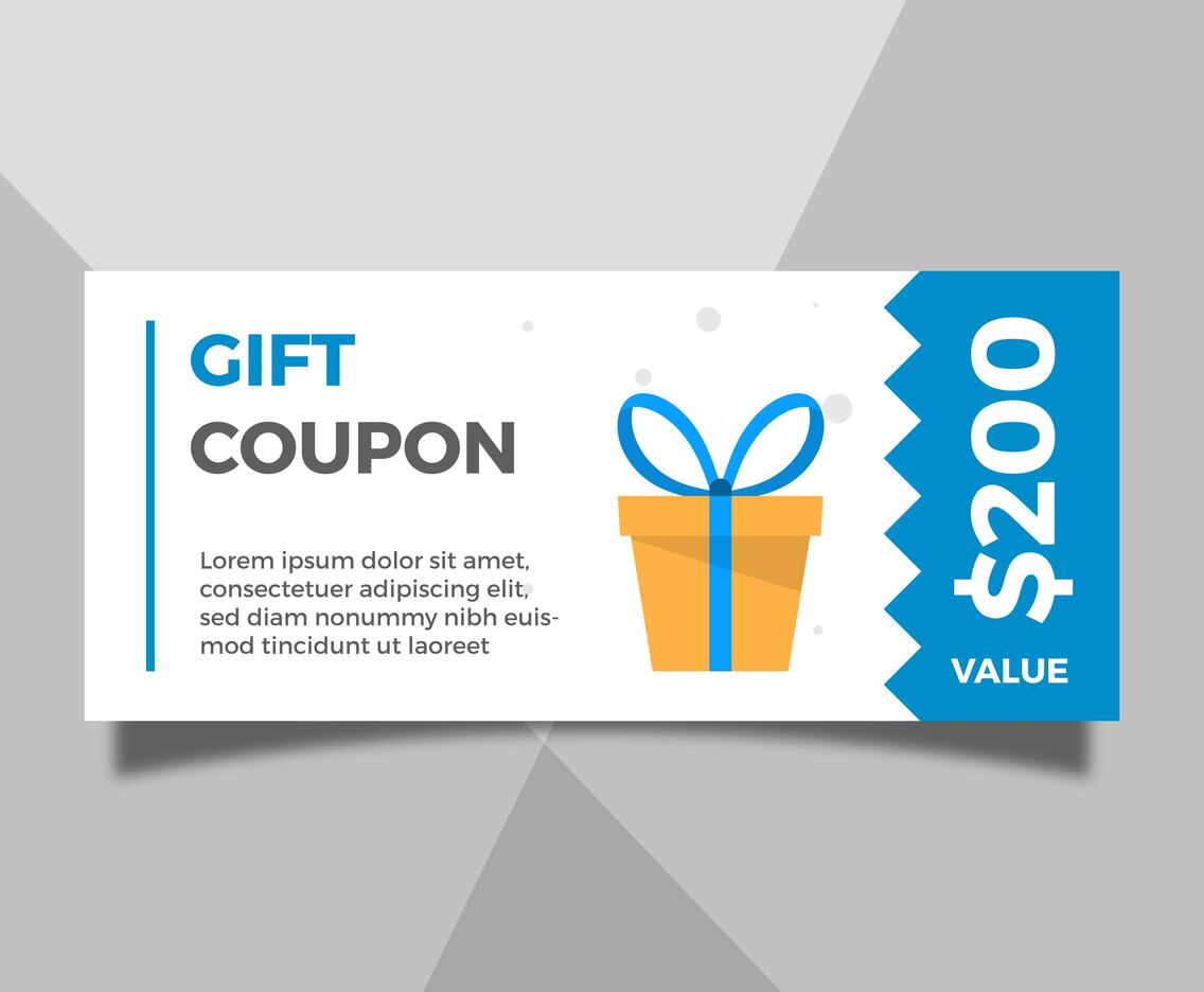 Flat Modern Blue Gift Coupon Vector Template
