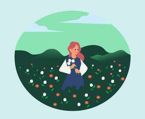 Girl With Flowers Vector Illustration