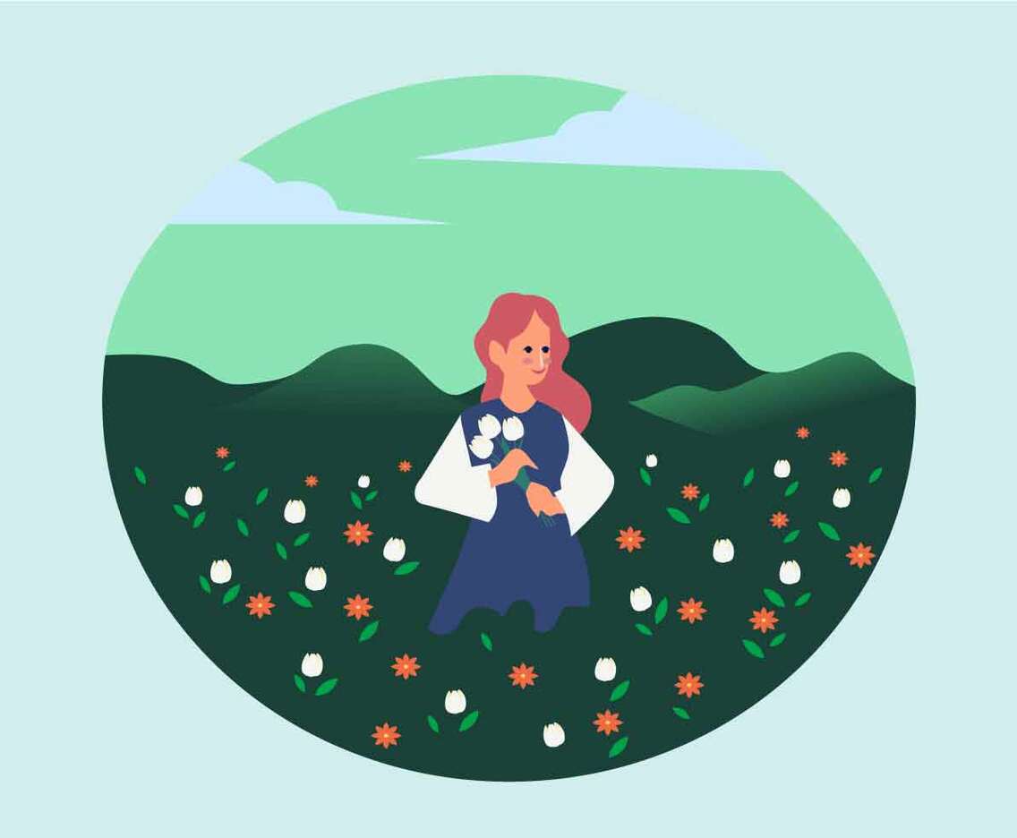 Girl With Flowers Vector Illustration