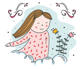 Girl With Flowers Vector