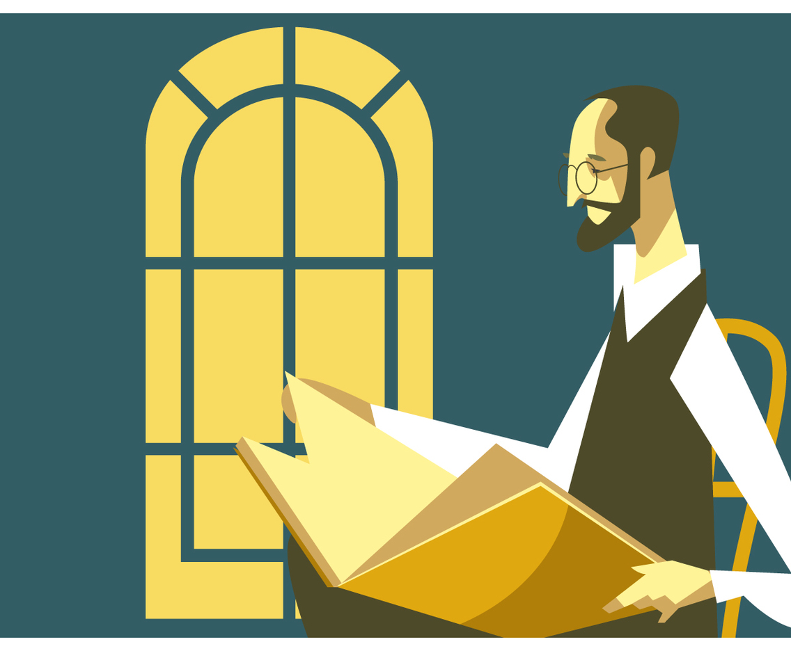 Oldman Reading Book Vector