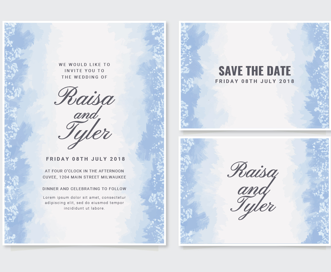 Vector Blue Wedding Invitation