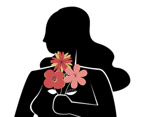 Silhouette Girl With Flower Bouquet