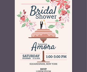 Bridal Shower Invitation with flowers and Wedding Cake