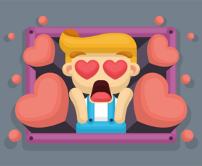 boy with heart eyes vector