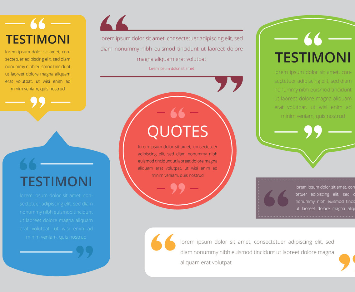 Testimonial Design. Consument Testimoni. Client Review. Quote text bubble. Commas, note, message and comment Vector illustration