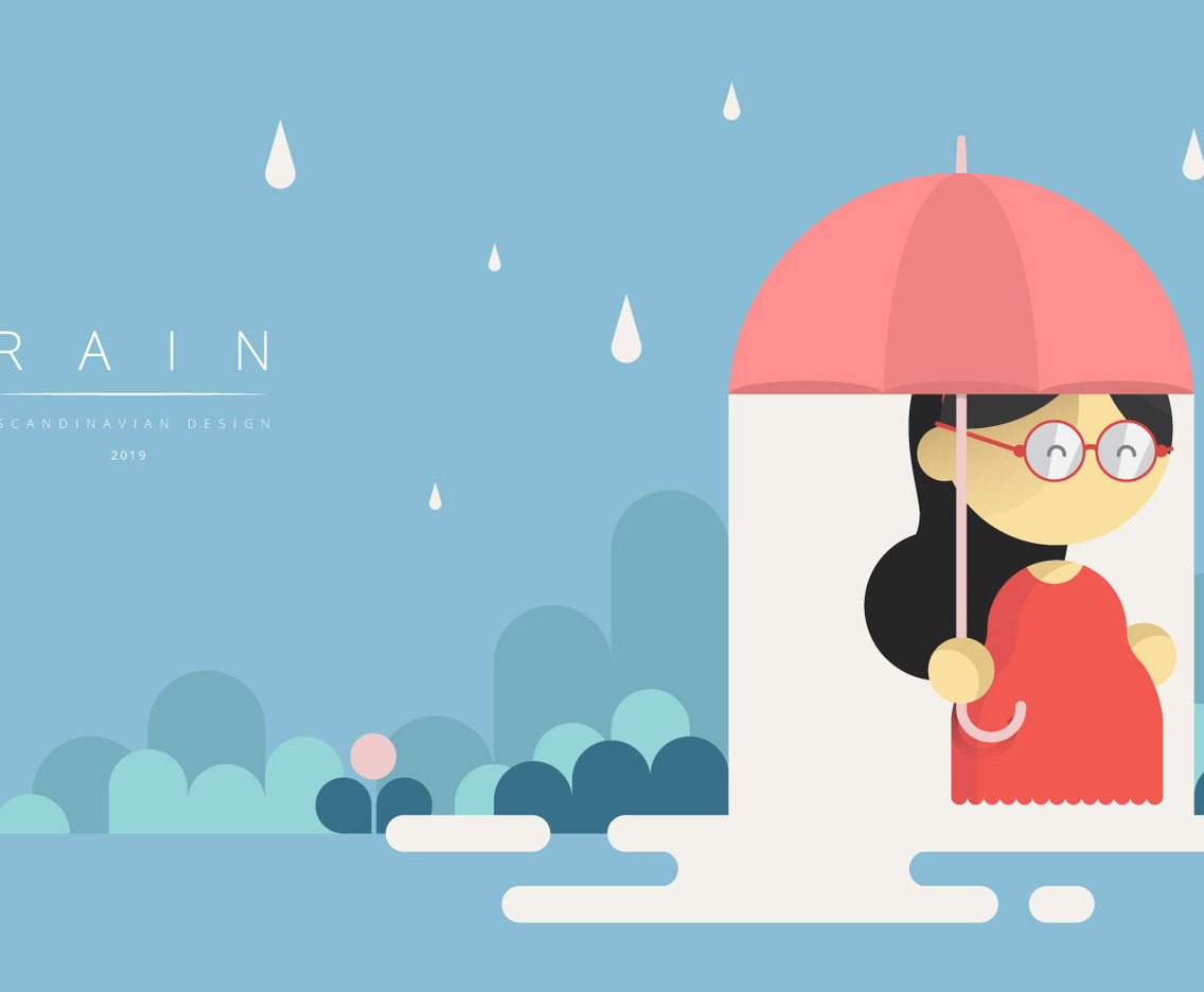 Girl Holding Umbrella with Scandinavian Graphic Style