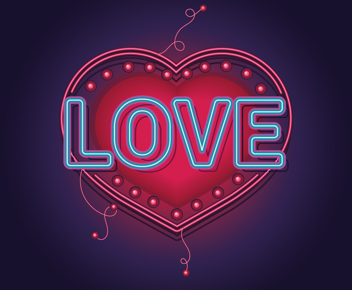 Neon Sign the Word Love with Heart background