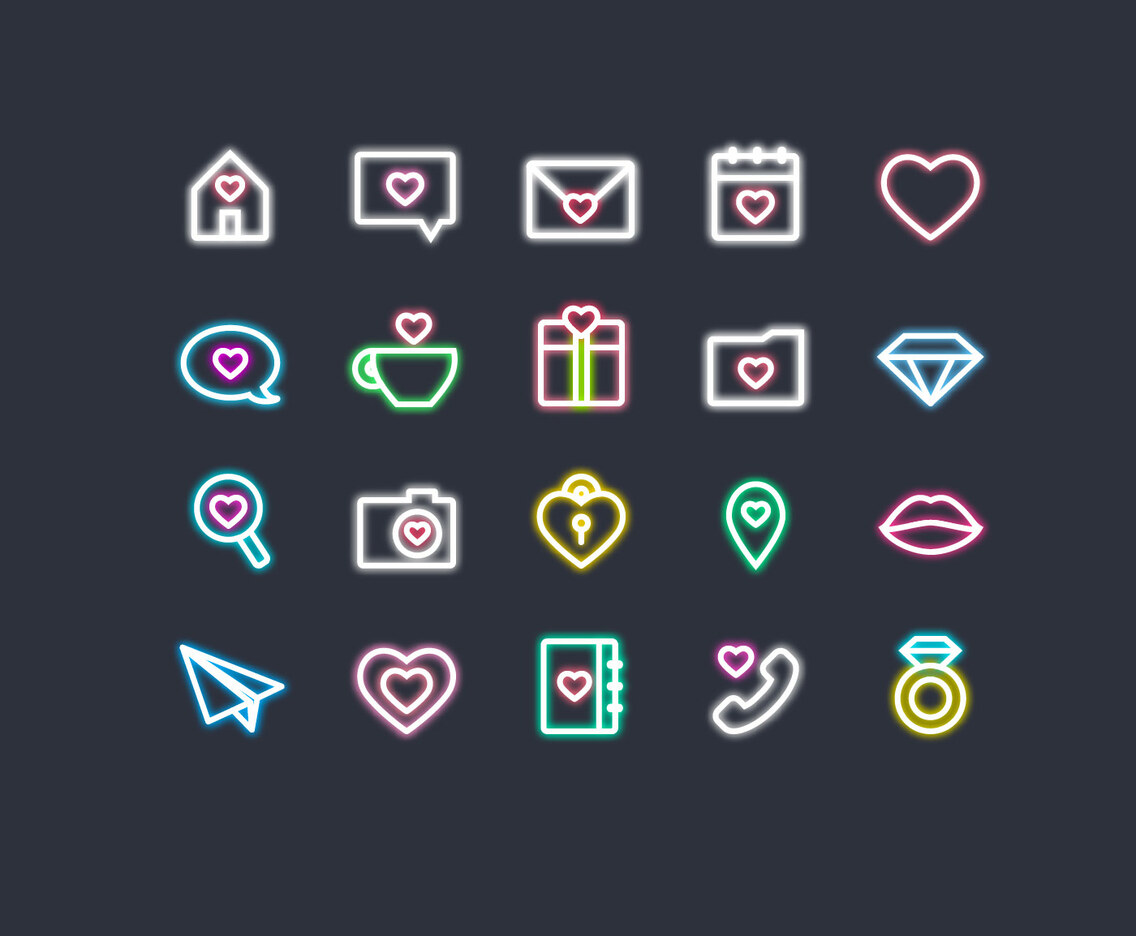 Valentine's Day Neon Icons