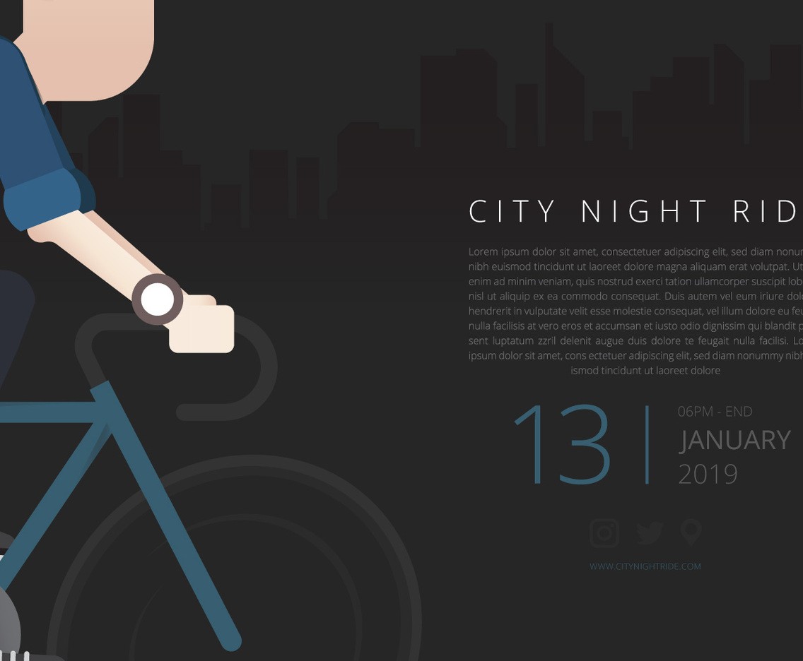 Health Lifestyle Flyer. City Night Ride. Bicyclist Event.