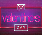 Neon logo, label, emblem. Happy Valentine's Day. Neon sign, bright signboard, light banner.