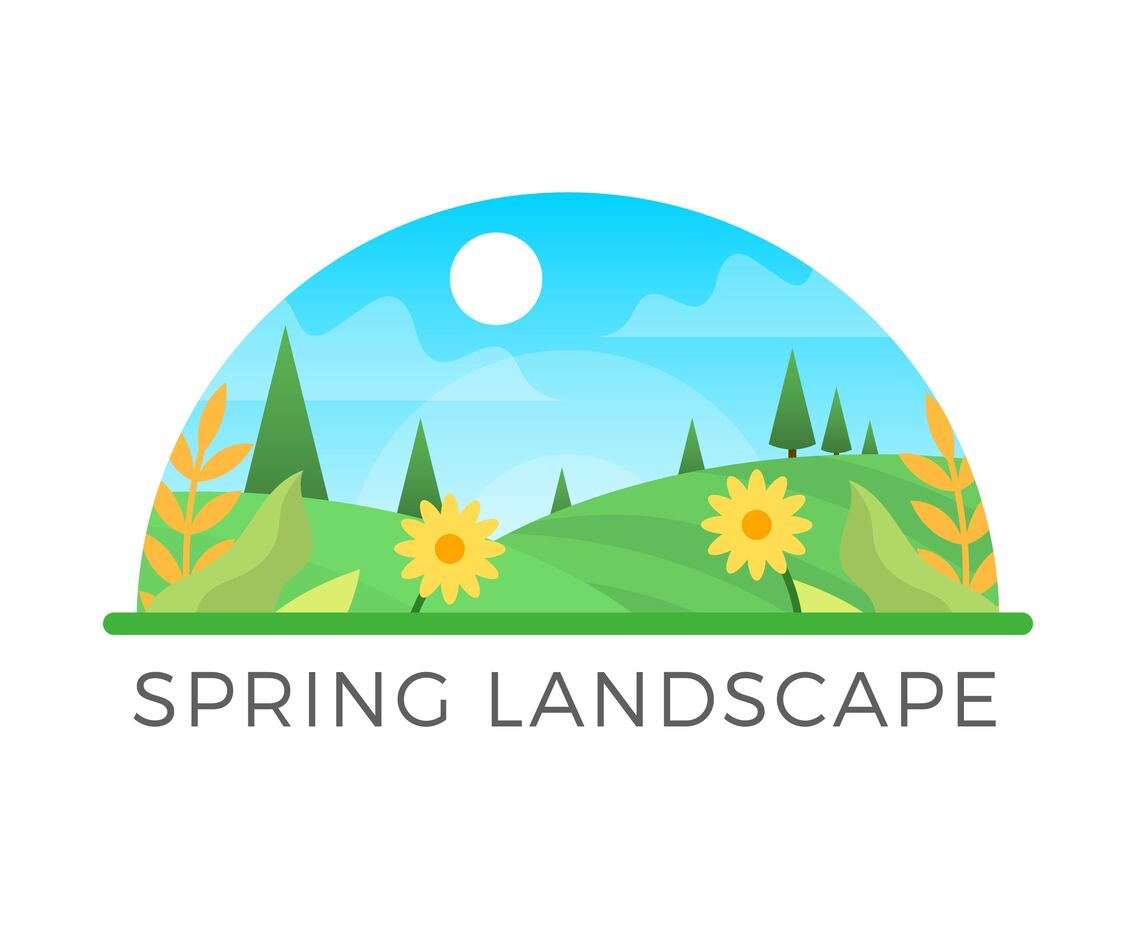 Flat Modern Spring Landscape In Frame Illustration