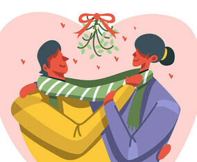 Couple Standing under Mistletoe