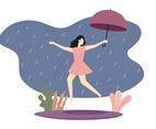 Girl Jumping On Rainy Day
