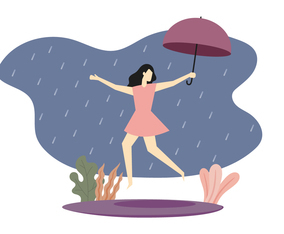 Girl Jumping On Rainy Day