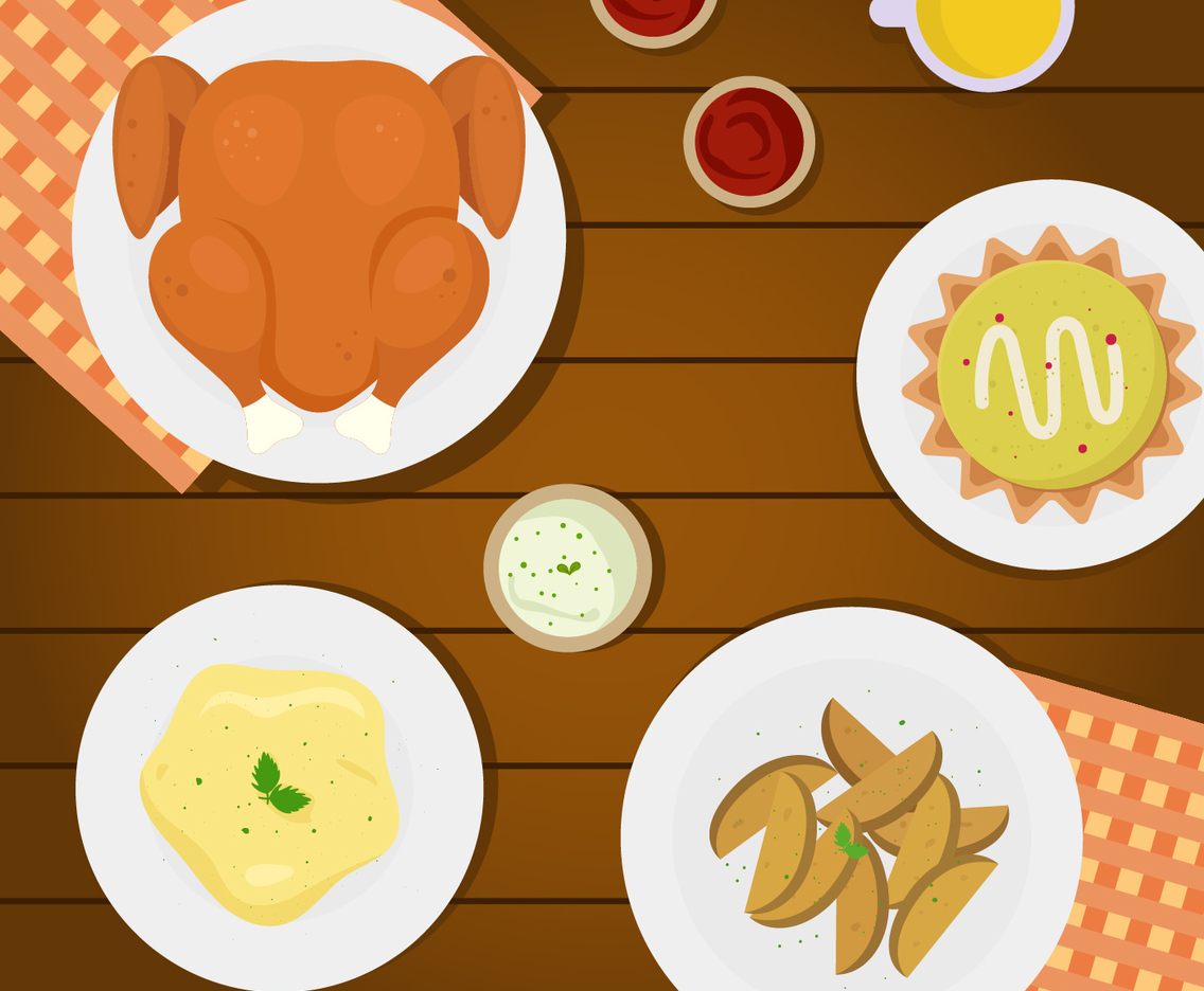 Thanksgiving Table Overhead Vector Illustration