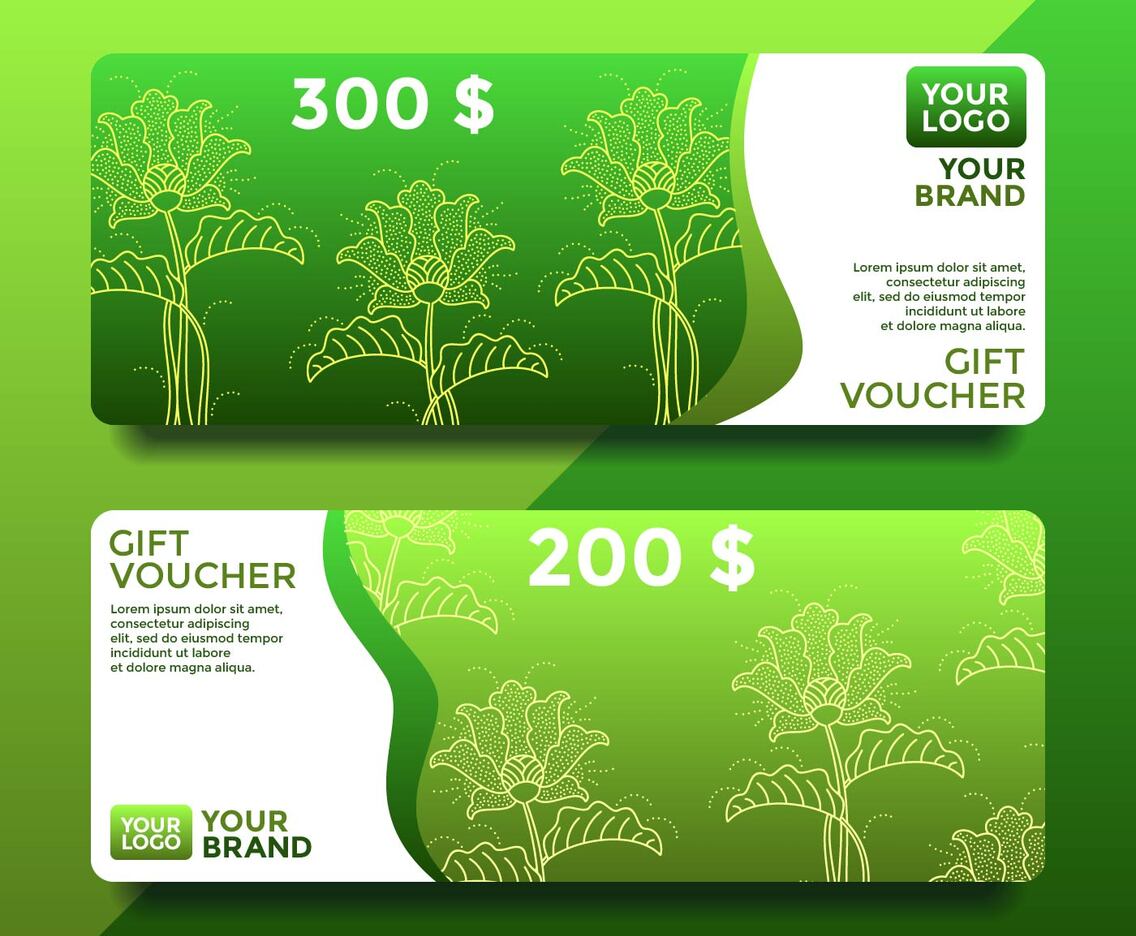 Green Batik Gift Card Voucher Templates Vector
