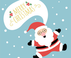 Cute Santa Smiling And Jumping With Speech Bubble