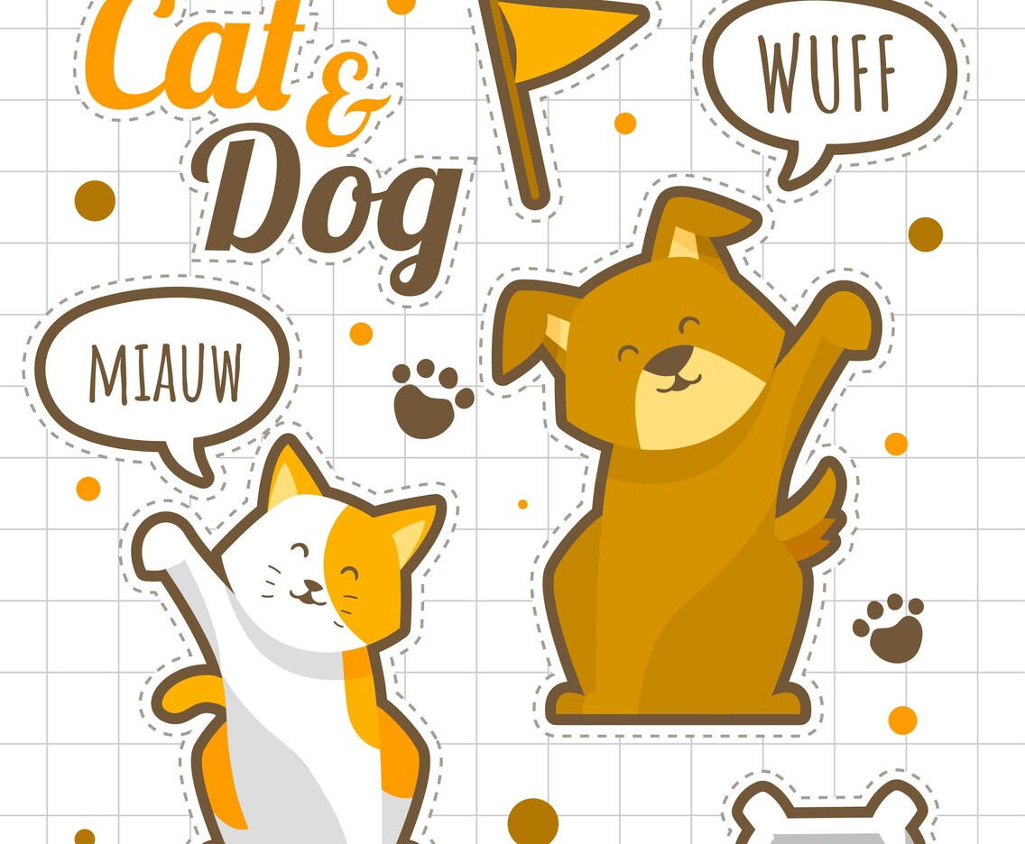 Cat And Dog Hello Stickers Set