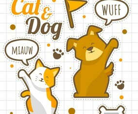Cat And Dog Hello Stickers Set