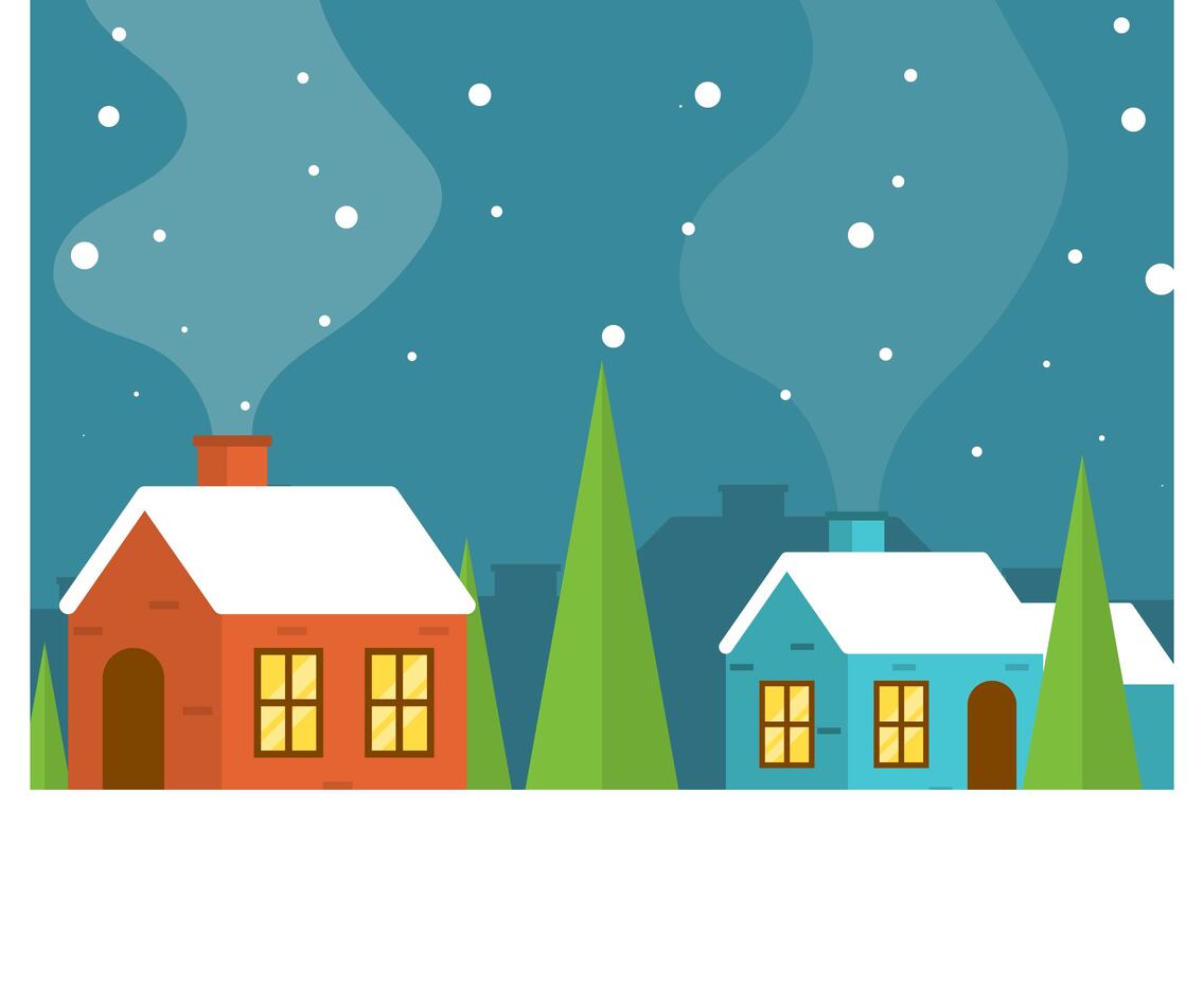 Flat Minimalist Winter Village Vector Illustration