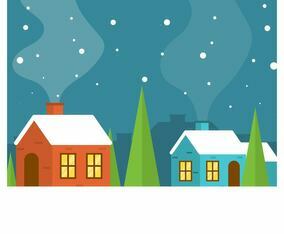 Flat Minimalist Winter Village Vector Illustration