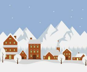 Flat Winter Village Vector Illustration
