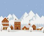 Flat Winter Village Vector Illustration