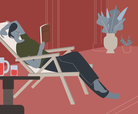 Man Enjoy Reading Book In Cozy Setting Vector Illustration