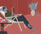 Man Enjoy Reading Book In Cozy Setting Vector Illustration
