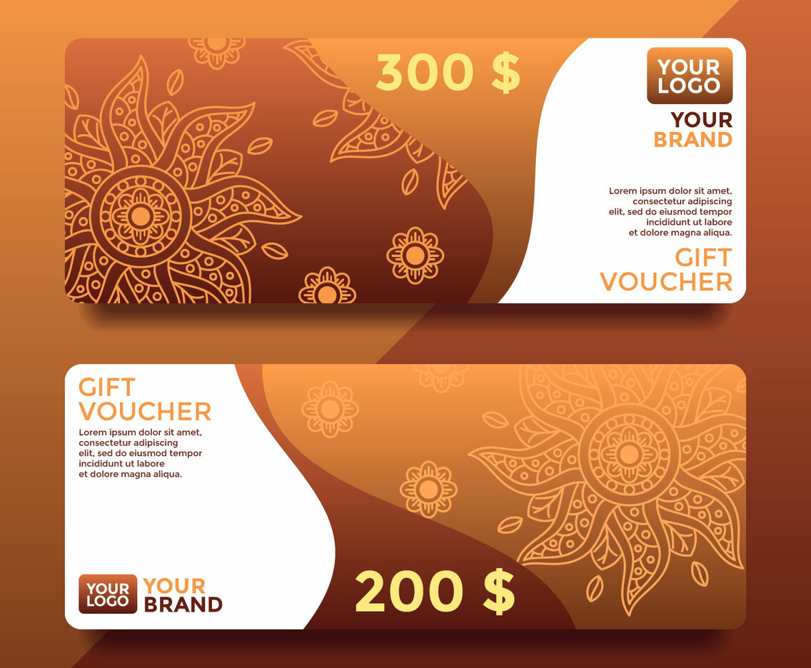 Brown Batik Gift Card Voucher Templates Vector