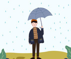 Boy Holding Umbrella Vector