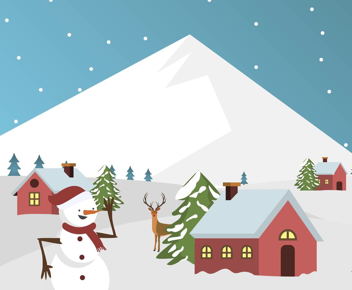Flat Winter Village Vector Illustration