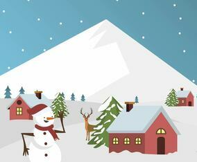 Flat Winter Village Vector Illustration