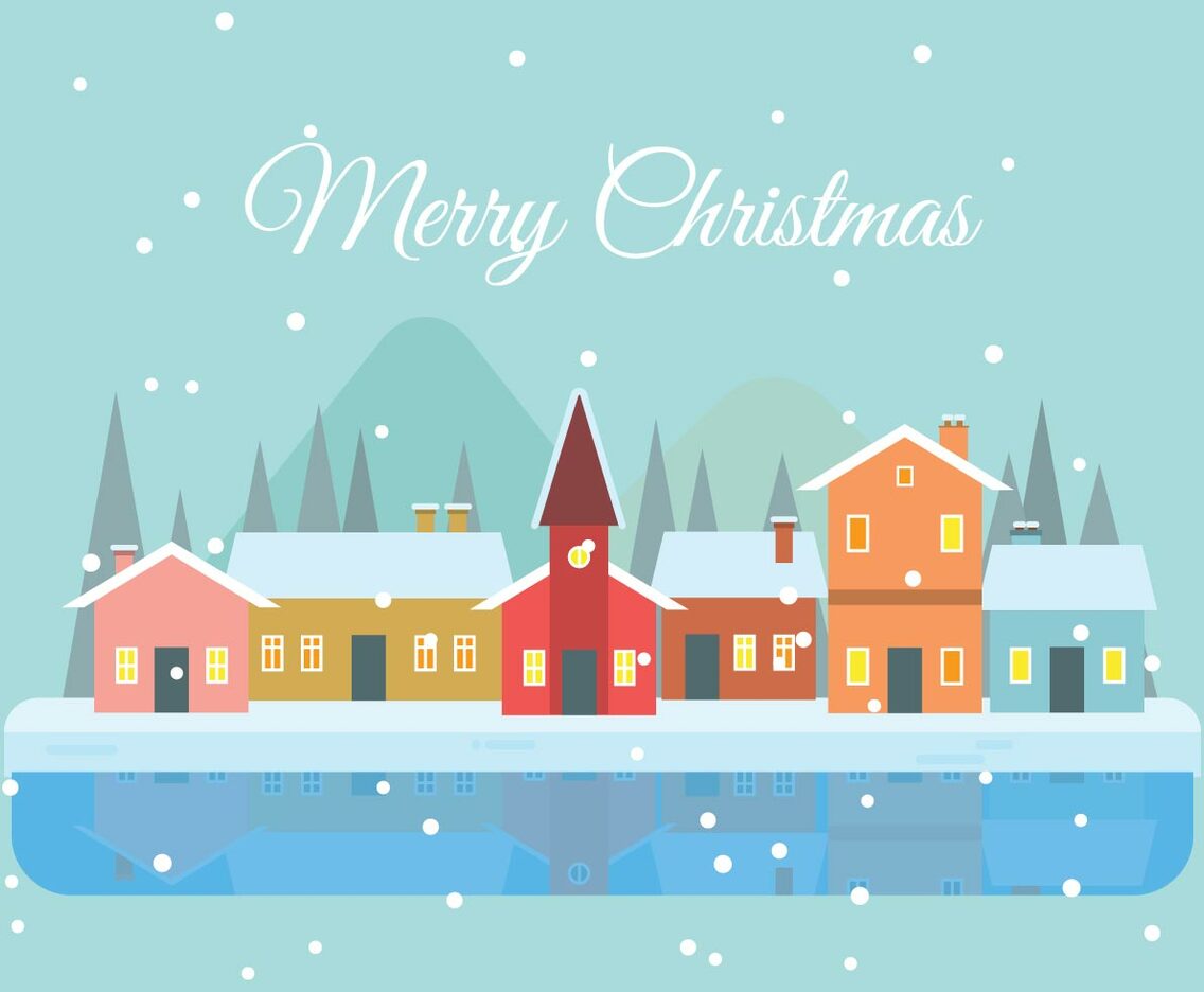 Christmas town background in flat design