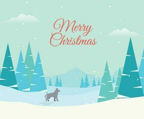 Winter Forest Landscape with Lettering of Merry Christmas