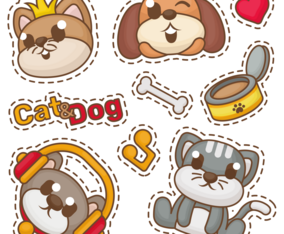 Cat and Dog stickers vector