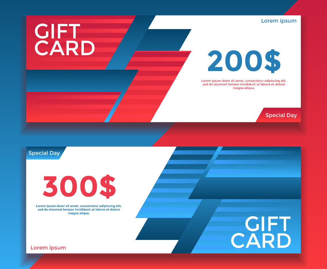 Red Blue Gift Card Voucher Templates Vector
