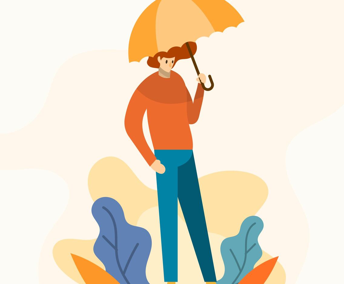 Flat Modern Boy is holding umbrella Vector Illustration