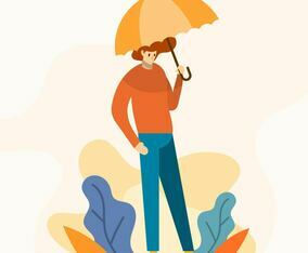 Flat Modern Boy is holding umbrella Vector Illustration