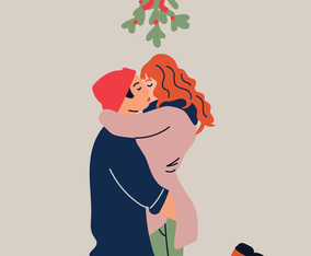 Sweet Couple Under Mistletoe