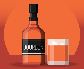 Bottle Of Bourbon Whiskey And Glass With Ice Illustration
