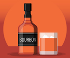 Bottle Of Bourbon Whiskey And Glass With Ice Illustration