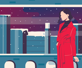 Woman Portrait in winter Vector Design