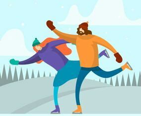 Flat Couple Play Ice Skating Vector Illustration
