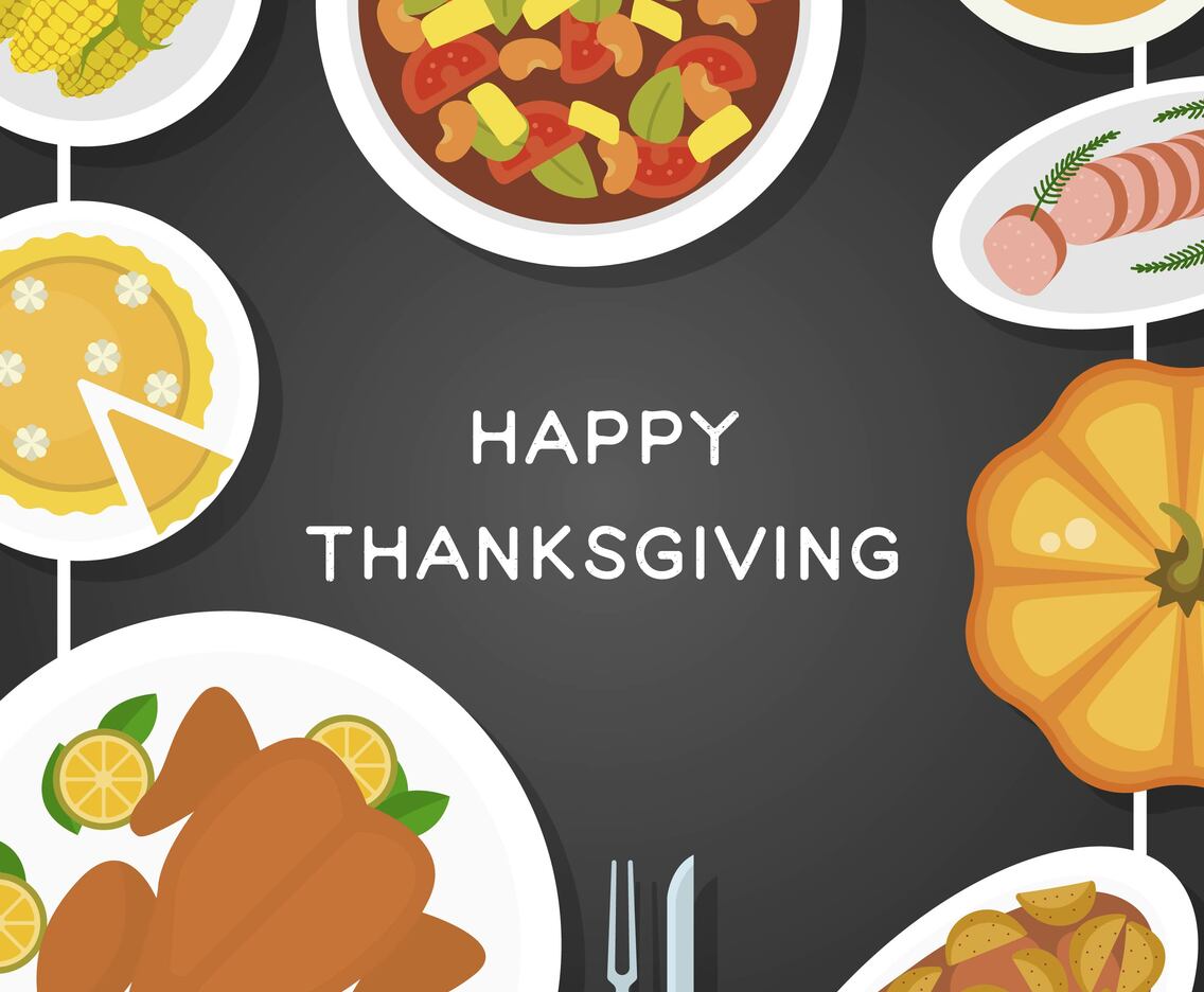 Flat Thanksgiving Food Top View Vector Illustration