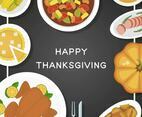 Flat Thanksgiving Food Top View Vector Illustration