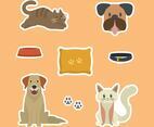 Flat Funny Cat and Dog Sticker Template Vector Illustration