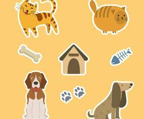 Flat Cute Cat and Dog Sticker Template Vector Illustration