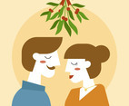 Adult Couple Standing Under Mistletoe Vector